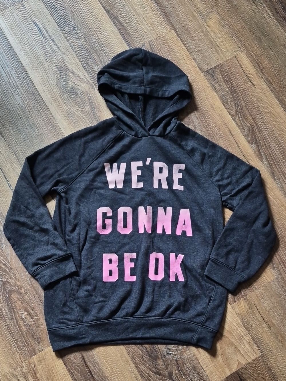 Old Navy Kids Charcoal Gray "We're Gonna Be OK" Graphic Pullover Hoodie Size XL